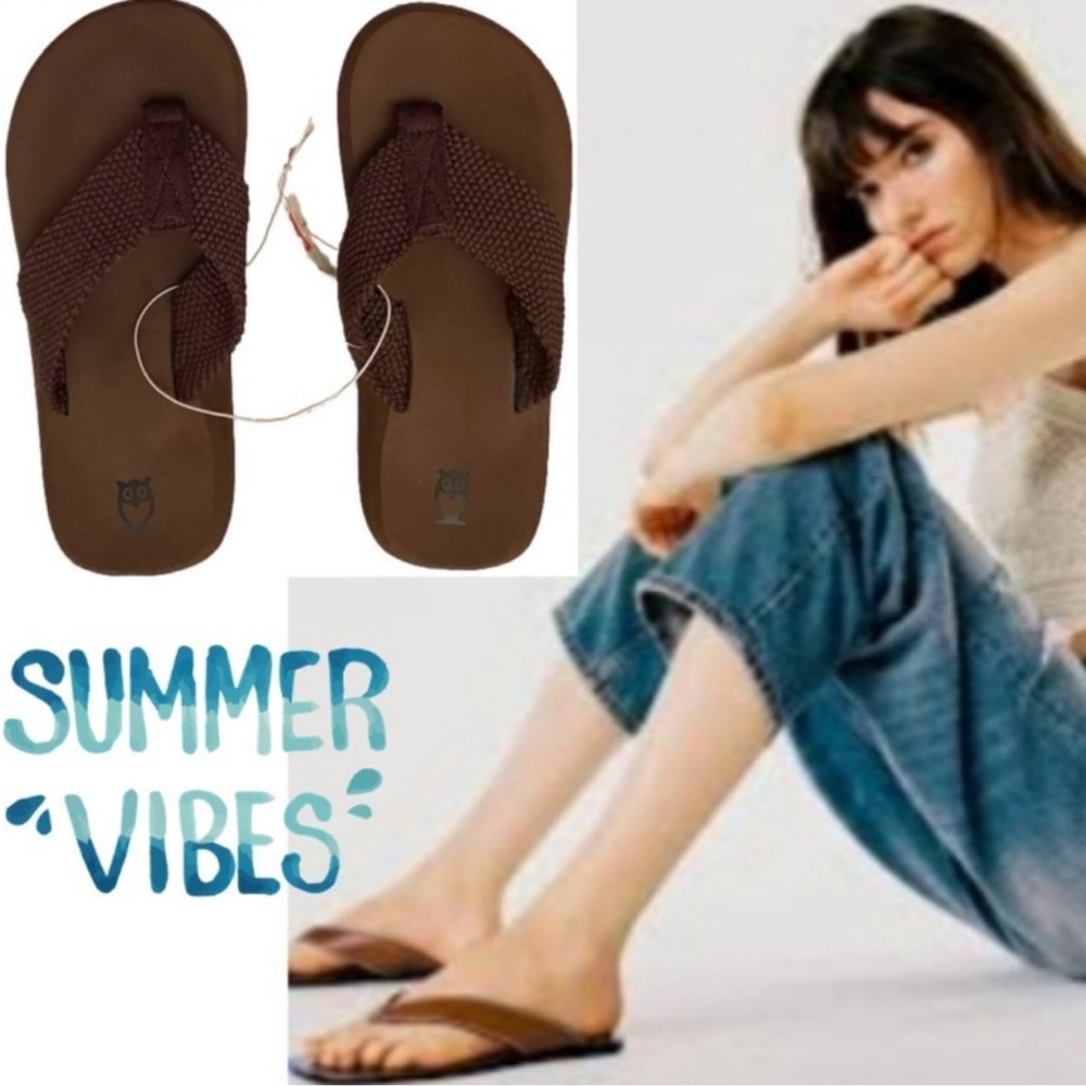 Brown Flip Flops Comfort Cushion Footbed Macrame Design Rope Boho Sandals Size 6